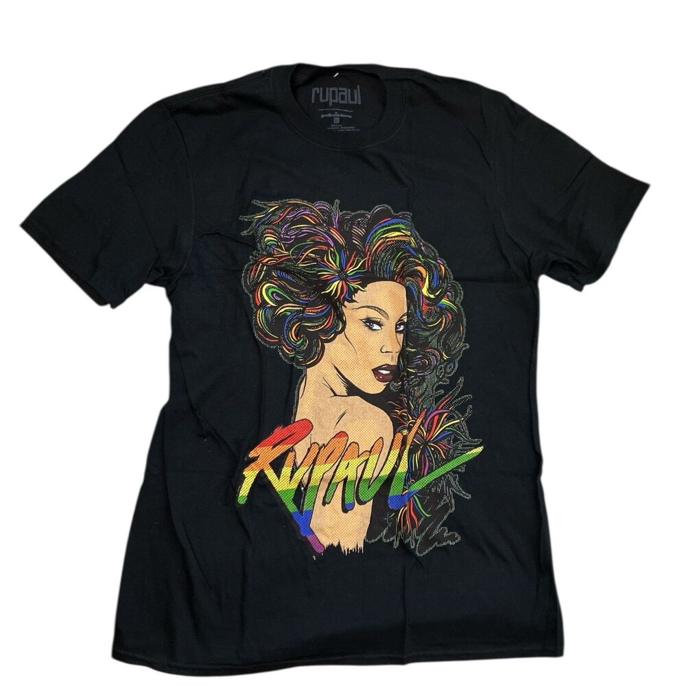 RuPaul‎ Pride Graphic Tee Mens M Black Rainbow Drag Queen Pop Art Pride Shirt